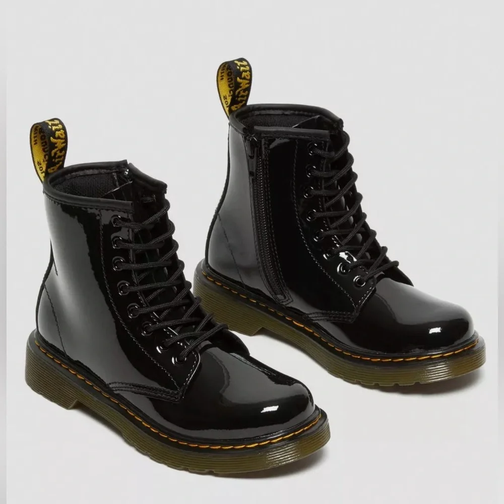 DR. MARTEN Junior 1460 Black Patent Leather Zipper Lace Up Ankle Boots 3 (girls)